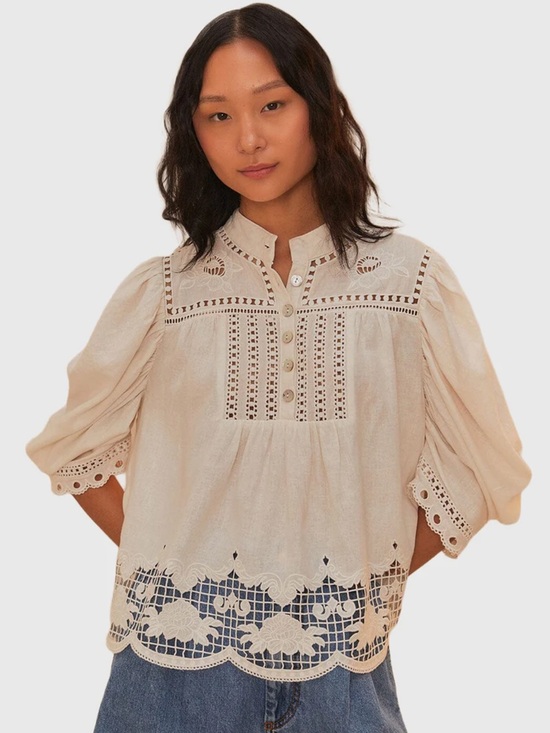 FARM Rio Tops - NWT FARM RIO Women's Romantic Richelieu Blouse Off White S